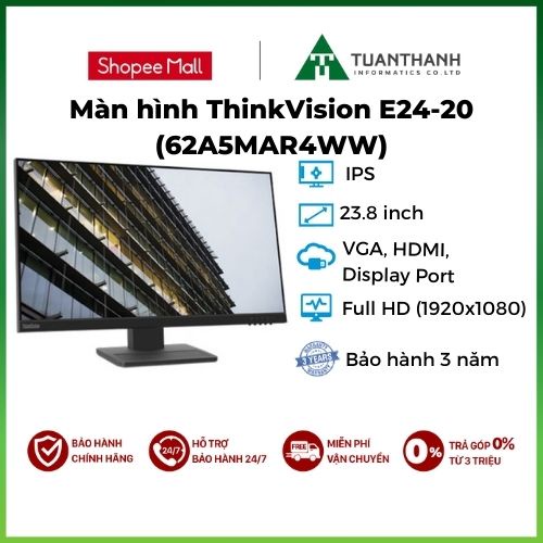 Màn hình Lenovo ThinkVision E24-20 (62A5MAR4WW) 23.8 inch | Full HD (1920 x 1080) | HDMI | Display Port | VGA