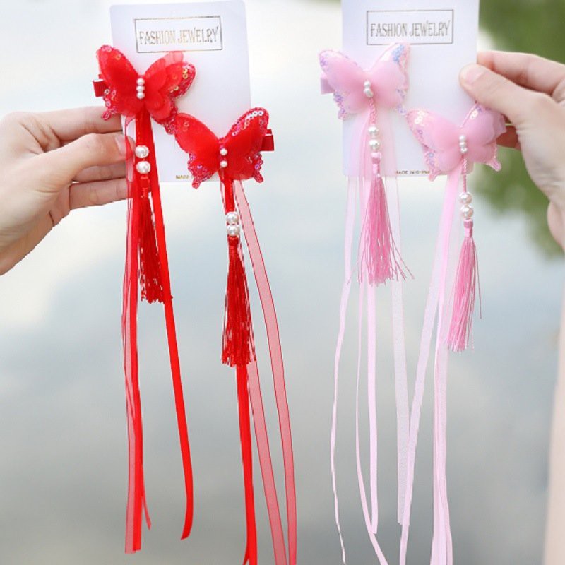 Cài tóc Bướm Hạt Trắng nơ kẹp phụ kiện tóc nữ phong cách cổ trang đáng yêu xinh xắn