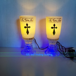 Đèn ly điện thủy tinh Công Giáo 15cm - Đồ thờ Hoàng Dương