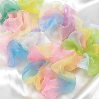 Dây buộc tóc Scrunchies voan kính màu cầu vồng