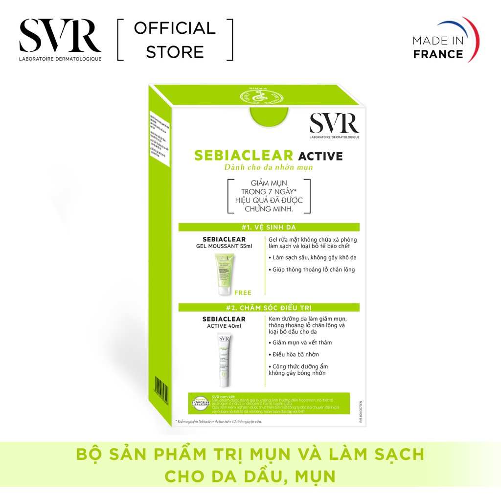 Bộ đôi Kem làm giảm mụn SVR Sebiaclear Active 40ml và Gel rửa mặt không xà phòng Sebiaclear Gel Moussant 55ml | BigBuy360 - bigbuy360.vn
