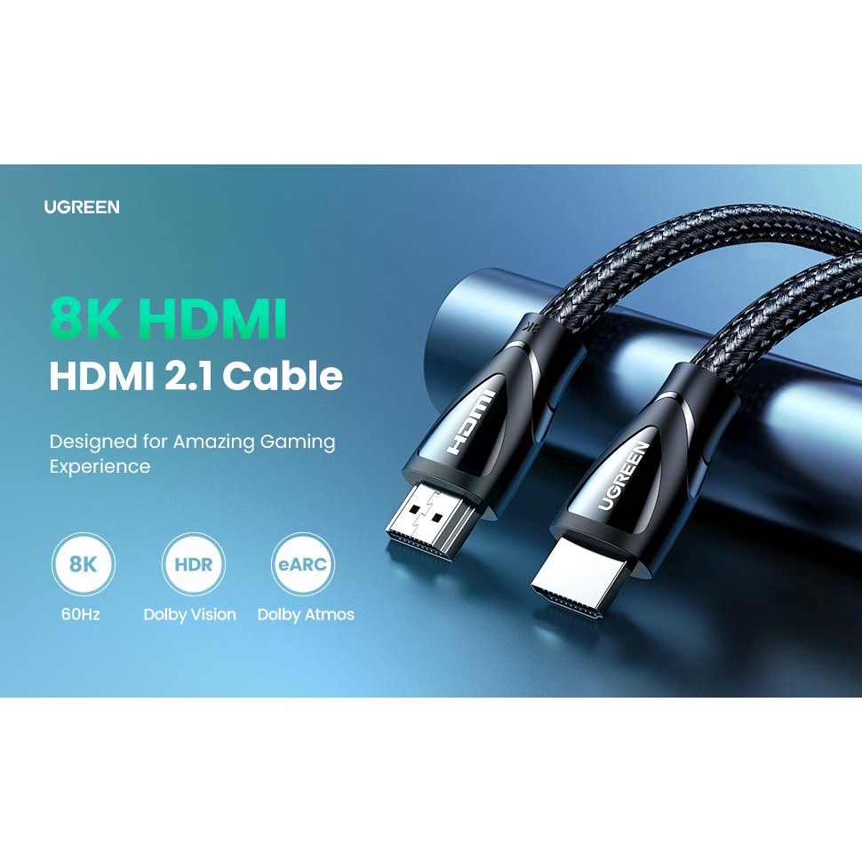 Cáp HDMI 2.1 Chính Hãng Ugreen 80404 80405 HD140 ULTRA HD 8K x 4K@60Hz 48Gbps Cao Cấp màu đen dây Mềm