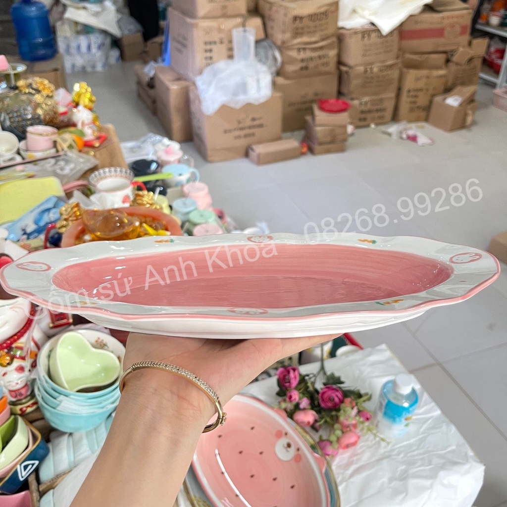 Chén Dĩa Sứ Bát Ăn Cơm Đĩa Sứ Decor trang trí món ăn tiện lợi đĩa bầu dục to đại siêu đẹp