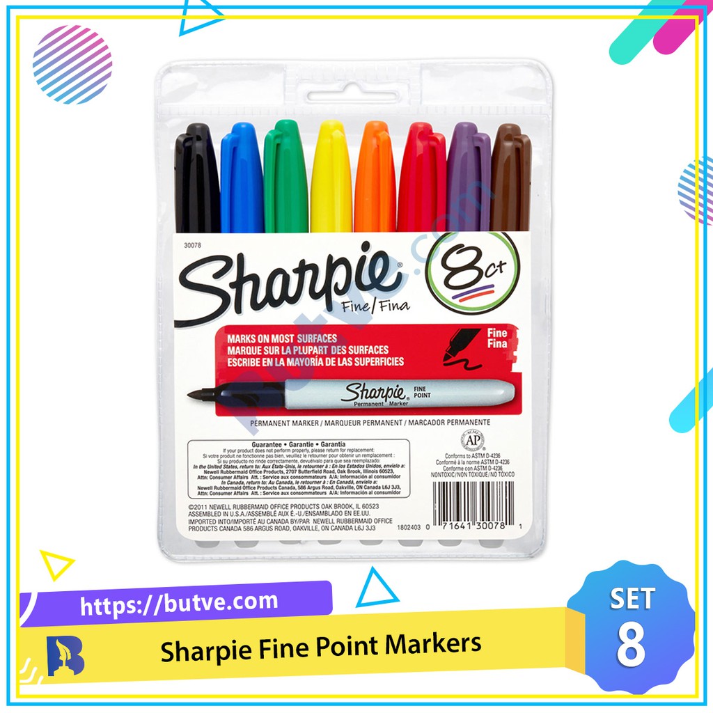 Combo 8 màu bút lông dầu vẽ trên mọi chất liệu Sharpie Fine Point
