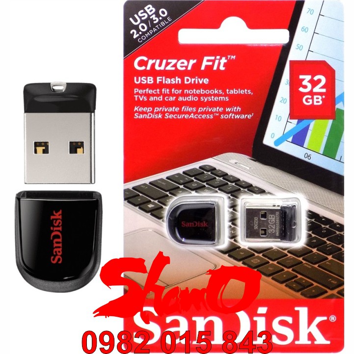 USB chịu nước – SanDisk 32GB Chính Hãng – Cruzer Fit CZ33 – USB Flash Diver – Bảo hành 5 năm – Siêu nhỏ