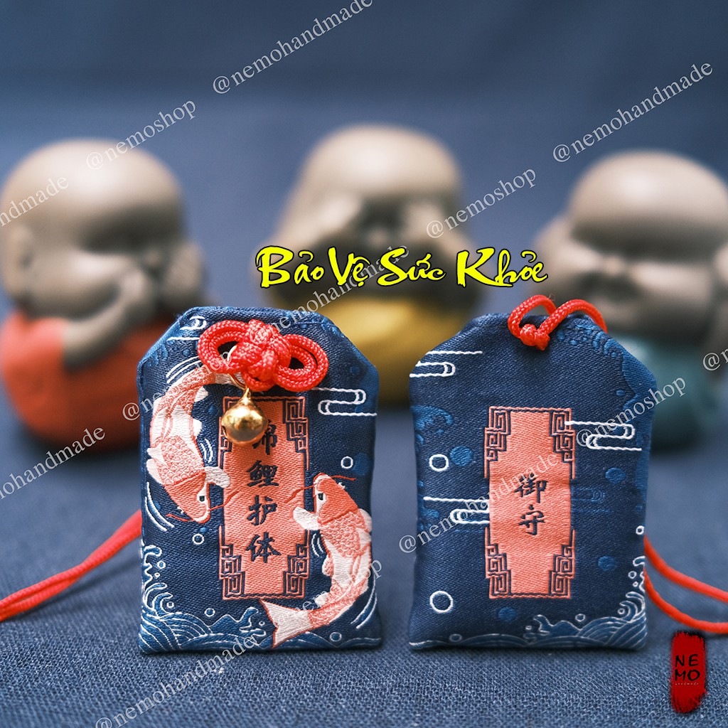 Túi Phước May Mắn Omamori Cá Chép, tặng Túi Bảo Vệ, tặng Đá Ngũ Sắc, tặng Hoa Oải Hương Nụ Khô - OMCC3M