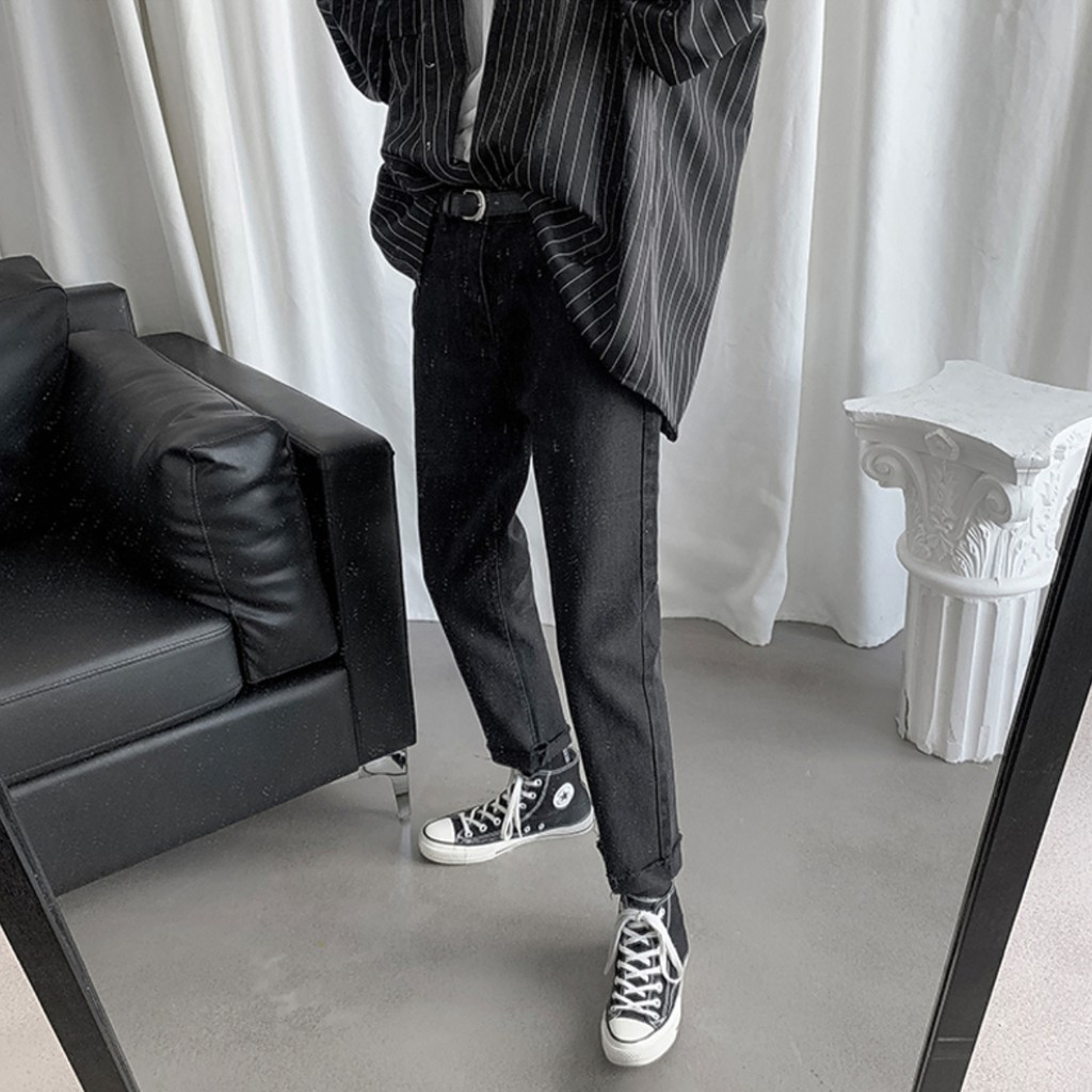 Quần baggy jeans đen nam nữ dáng suông , ống rộng không phai màu phong cách Hàn Quốc