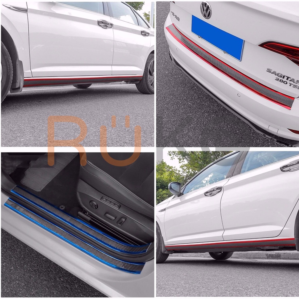 🚗  Dải nẹp vân carbon 3D cao cấp chống trầy xước bậc cửa bảo vệ xe hơi, ô tô cuộn 1m