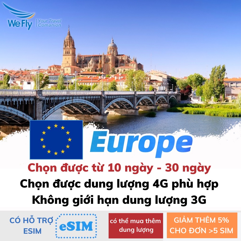 Sim du lịch Châu Âu tốc độ cao 4G không giới hạn dung lượng