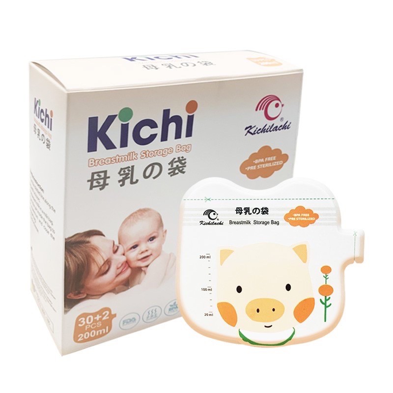 Túi trữ sữa, đựng sữa mẹ Kichilachi 250ml, có vòi rót an toàn cho bé dạng mỏ vịt (Hộp 50c)