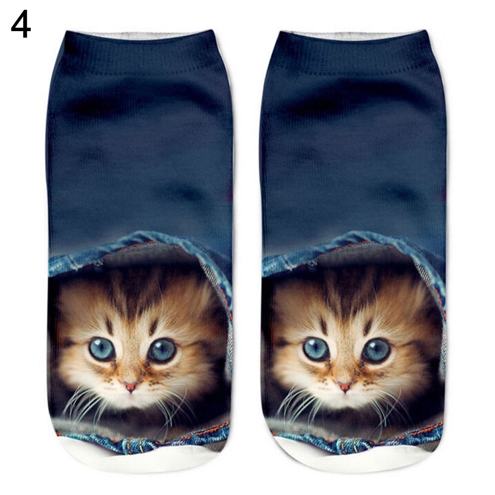 Tất chân ngắn in hình mèo 3D dễ thương cho nam nữ