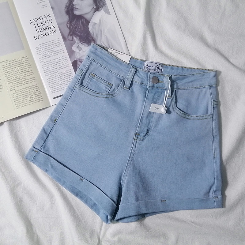 Quần Short Denim Lưng Cao Dáng Ôm Màu Sắc Tươi Sáng Thời Trang Mùa Hè 2022 Cho Nữ