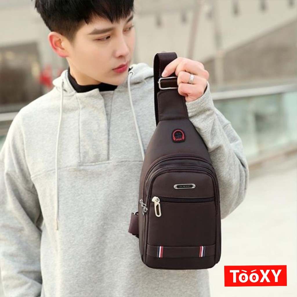 Túi đeo chéo nam vải canvas chống nước 3 ngăn phong cách Hàn Quốc
