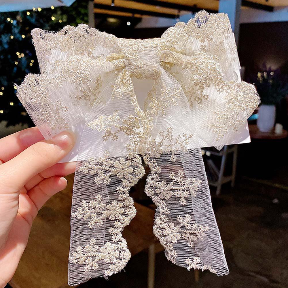 Kẹp Tóc Hình Nơ Lưới Đính Hoa Lấp Lánh Thanh Lịch Cho Nữ