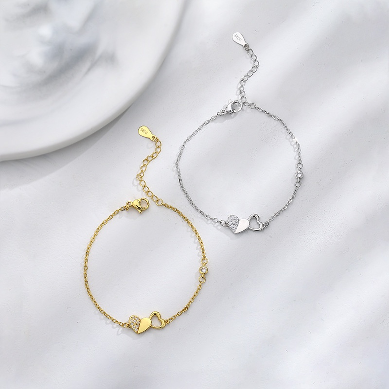 Vòng đeo tay Hàn Quốc Vòng đeo tay nữ sang trọng Vòng đeo tay hai lớp thời trang có thể điều chỉnh vòng đeo tay nạm vòng đeo tay hình trái tim kim cương