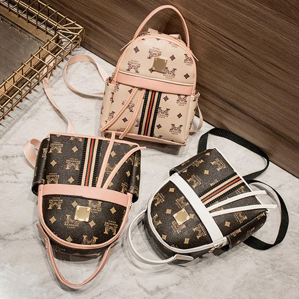 Ba Lô Da PU Họa Tiết Sọc Vintage Thanh Lịch Dành Cho Nữ