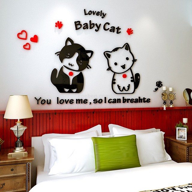 Tranh dán tường mica 3d decor khổ lớn baby cat trang trí mầm non, phòng cho bé Nhiều Size - EPeBen