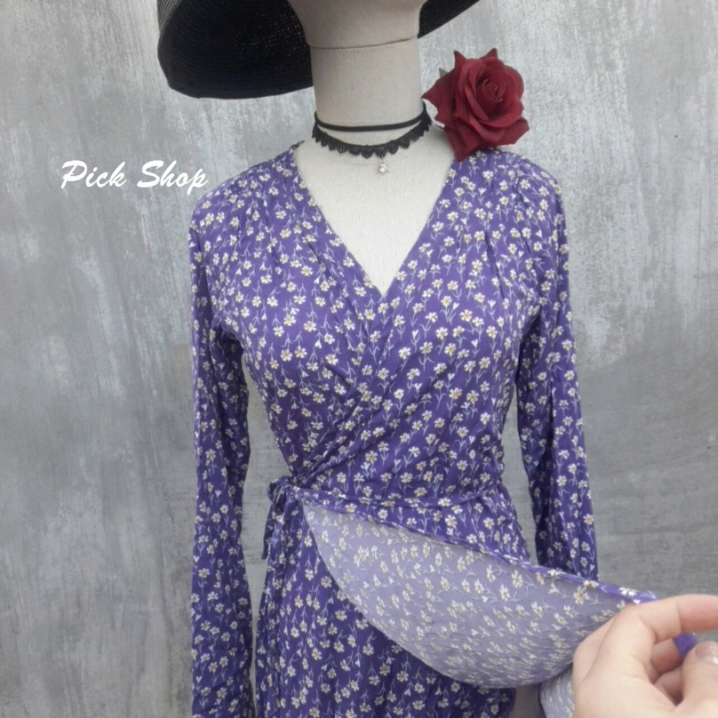 Pick Shop - Ảnh thật - Đầm tím vintage hoa nhí mùa xuân D018