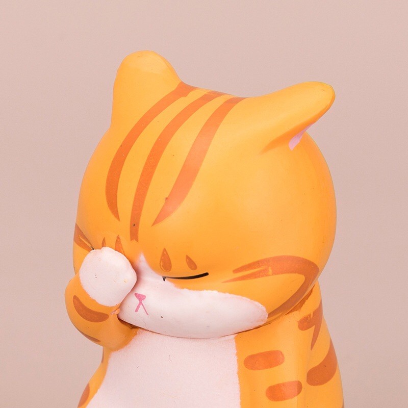 Set 3 mô hình mèo ôm mặt đau khổ bất lực trang trí bàn làm việc
