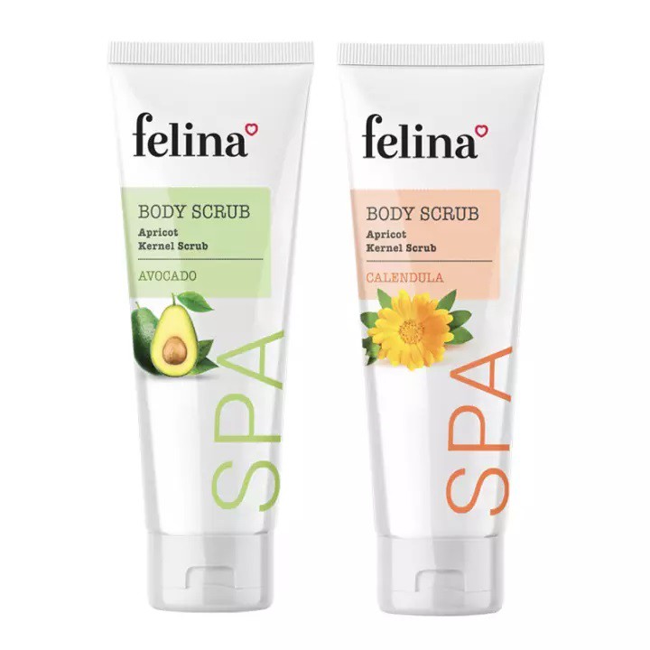 Combo 2 tuýp Gel Tắm Tẩy Tế Bào Chết body dạng Felina Home Spa từ hạt mơ nghiền 300ml/ tuýp cho da nhạy cảm