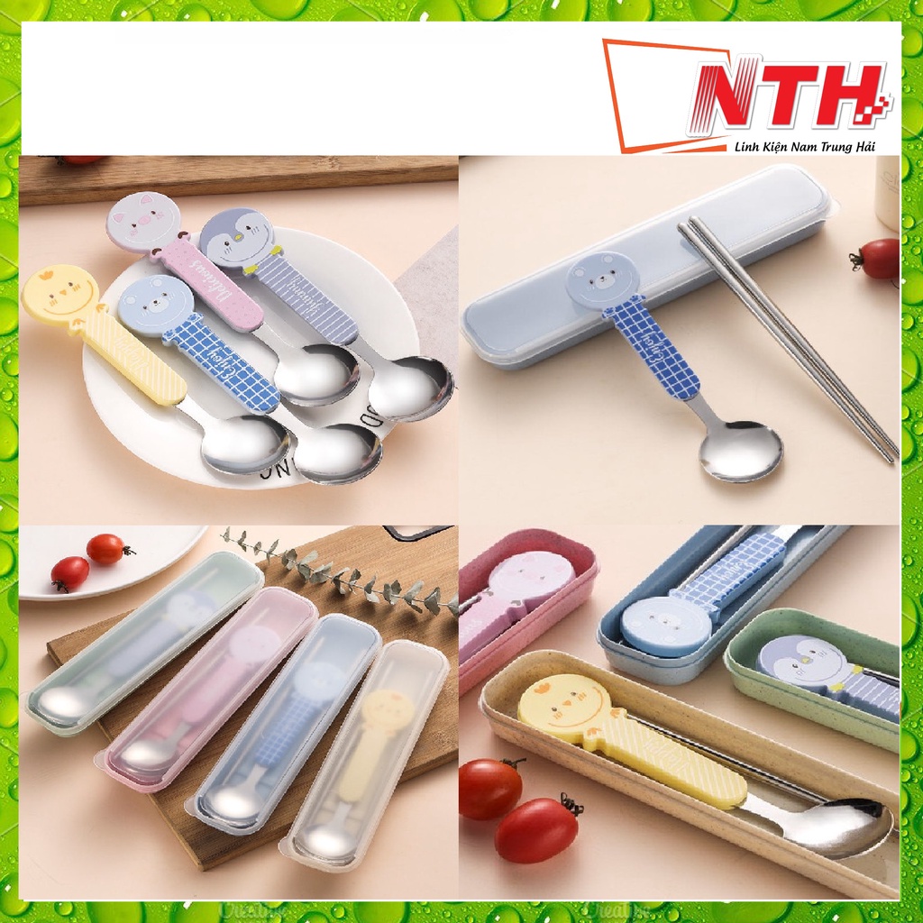 Bộ muỗng đũa cá nhân siêu đáng yêu hộp lúa mạch chống dính