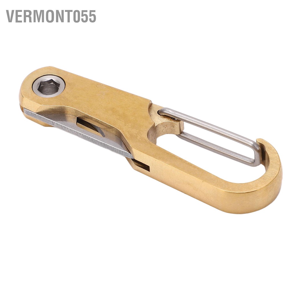 Vermont055 Mặt dây chuyền dao đa năng cầm tay bằng đồng thau với vòng đeo chìa khóa để cắm trại ngoài trời