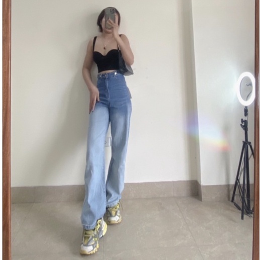 Quần Jeans Nữ Ống Suông - Quần Bò Nữ Ống Rộng Loang Màu Cá Tính