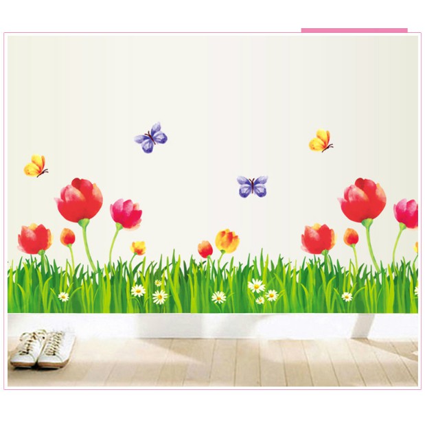 Decal trang trí tường - Chân hoa Tulip lớn 3 bông