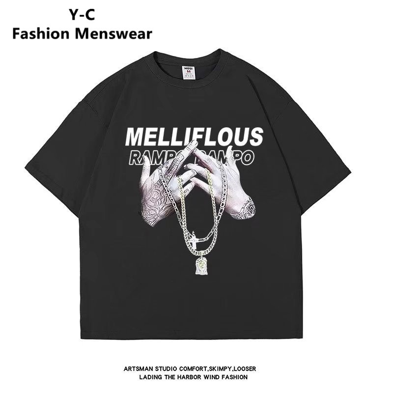 Áo Thun Tay Ngắn Dáng Rộng Họa Tiết In Phong Cách Hip Hop Thời Trang Mùa Hè Size M-8XL