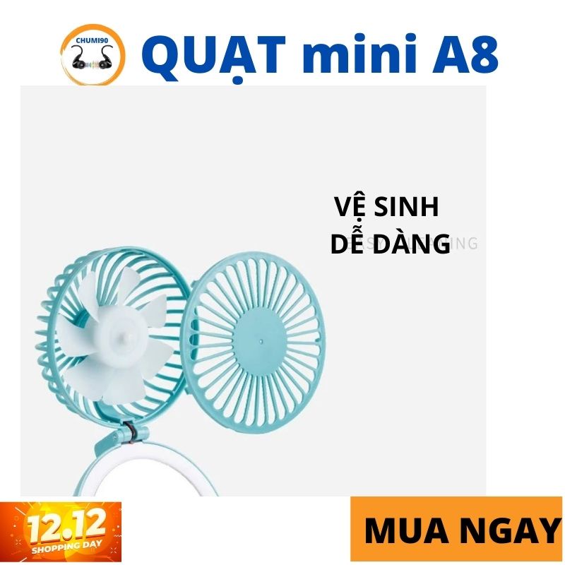 Quạt A8 mini 3 tốc độ kèm gương soi