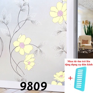 Giấy dán kính mờ khổ 90cm dài đặt theo số lượng x1m mã 9809 hoa vàng to