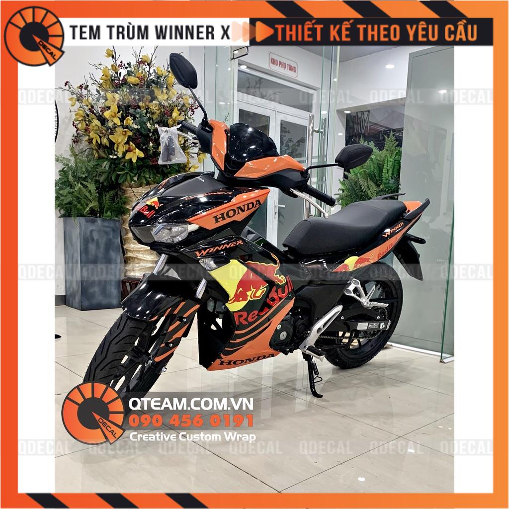 Tem trùm WinnerX V3 phong cách Redbull đen cam thiết kế theo yêu cầu in ấn decal VC 3 lớp