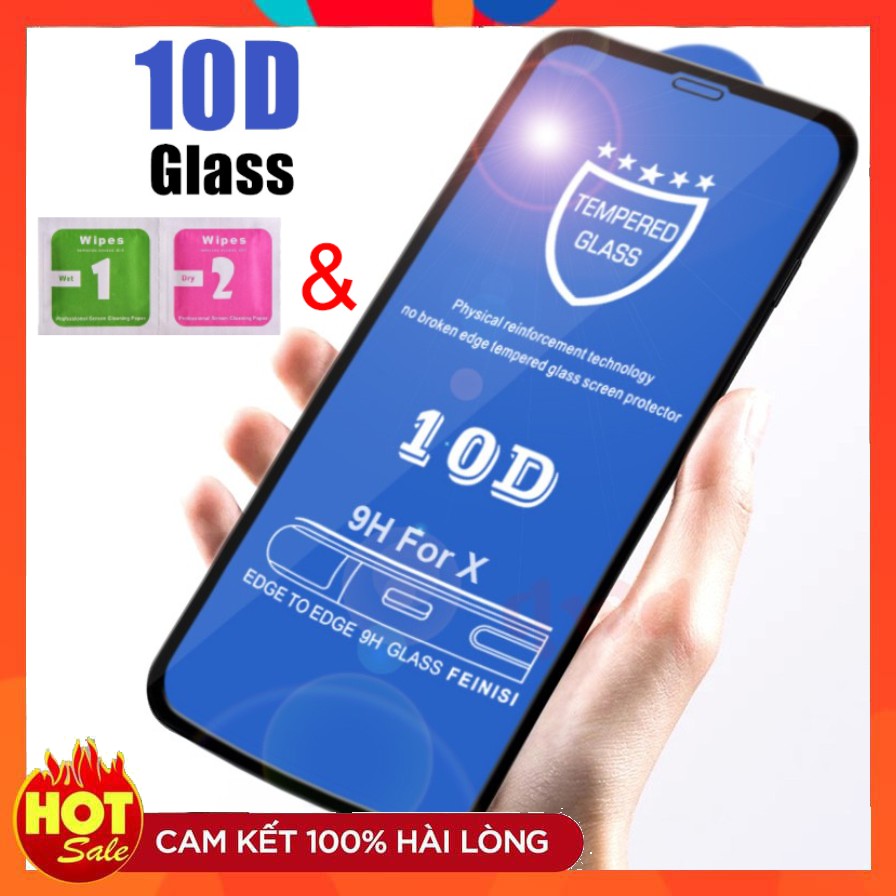 Kính cường lực 10D cho iPhone 6S/ 7/ 7 Plus/ X/ XR/ XS Max/ 11/ 11 Pro/ 11 Pro Max tặng kèm giấy lau màn hình - Mycase