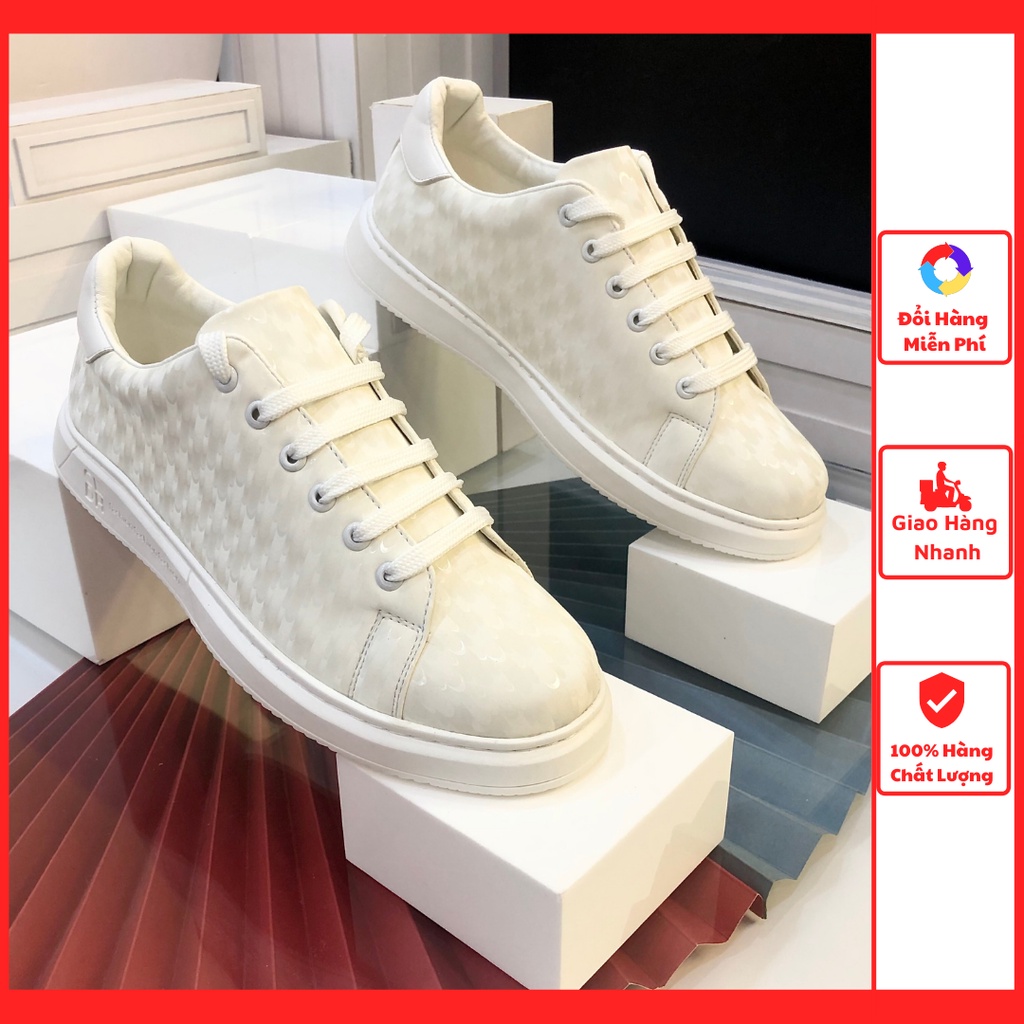 Giày Nam Trắng ⚜️Bệu Store⚜️ Giày Da Sneaker Nam Màu Trắng Vẫn 3D Siêu Chất - Phong Cách Dễ Phối Đồ