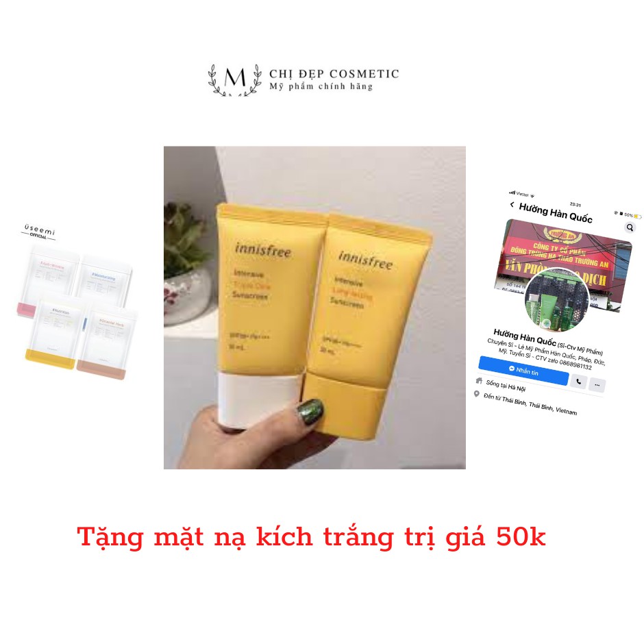 Kem Chống Nắng 😍 Innisfree 😍 Nâng Tone 😍Kiềm dầu nhờn  😍 Triple Care Sunscream 😍 Long Lasting Sunscream 50ml | BigBuy360 - bigbuy360.vn