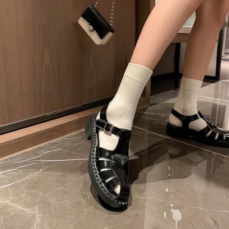 Sandal prada giọ chất bóng nâng đế kèm hộp