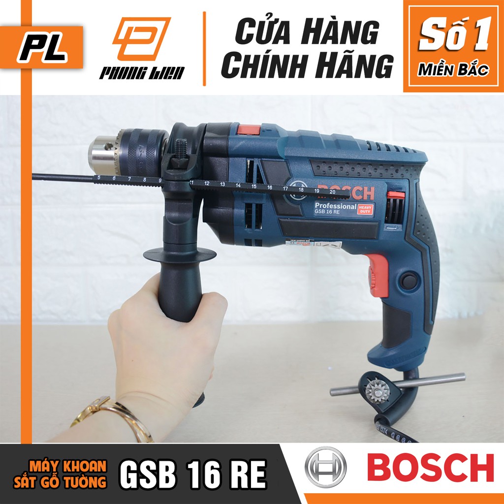 Máy Khoan Động Lực Bosch GSB 16 RE  - Khoan được bê tông, gỗ, thép - Hàng Chính Hãng