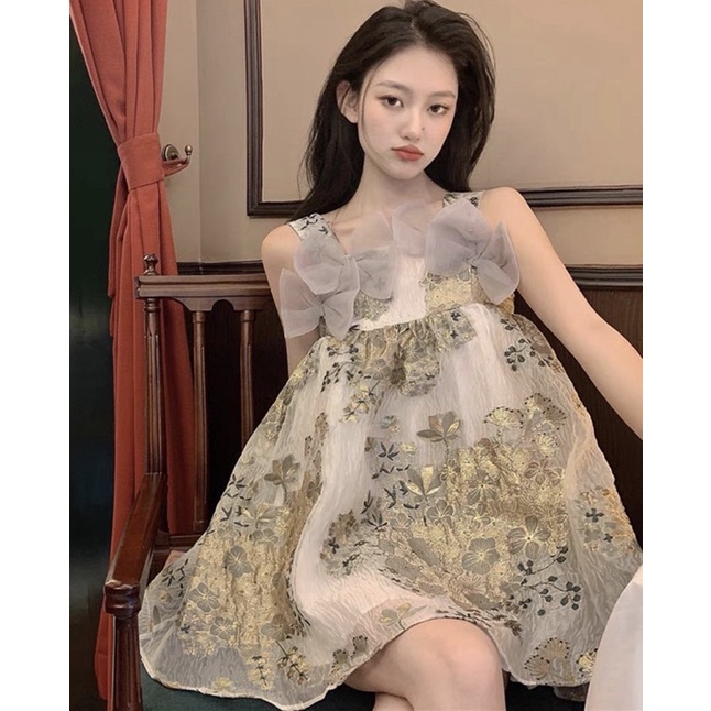 Đầm babydoll đính nơ TIFFANY DRESS xinh xắn phong cách ulzzang SAM SAM BOUTIQUE