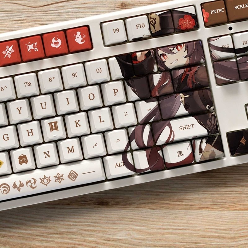 Hu Tao Keycap Genshin Impact Keycap Hồ sơ OEM PBT Thuốc nhuộm thăng hoa Bàn phím cơ Keycap Anime Cá nhân hóa Keycap 108 Phím