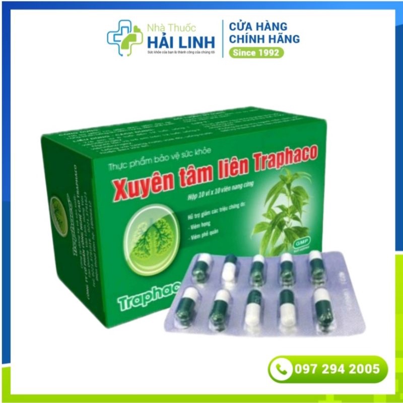 Xuyên tâm liên viên nang cứng hộp 100 viên Traphaco ⚡ Tặng quà ⚡ Hỗ trợ giảm ho, giảm đờm, giảm đau rát họng