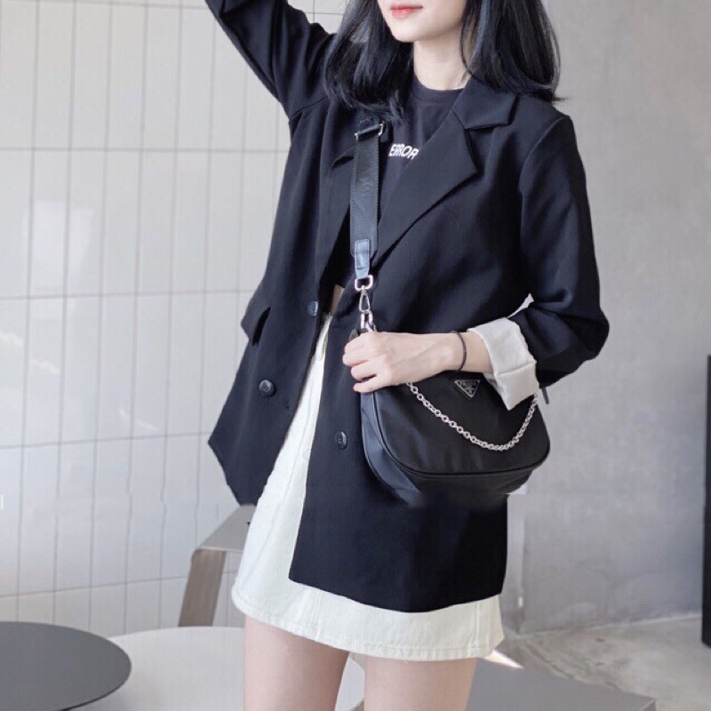 Áo blazer trơn đen Hàn Quốc 2 lớp (có hình thật/sẵn) | BigBuy360 - bigbuy360.vn