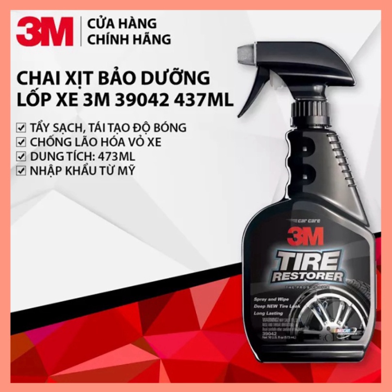 Chai Xịt Vệ Sinh Bảo Dưỡng Và Phủ Bóng Lốp Ô Tô Xe Máy 3M 39042 Tire Restorer 437ml - Nhập Khẩu 3M USA