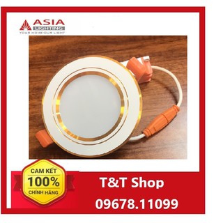 Đèn Led âm trần 5w Asia, mặt trắng, viền vàng kim