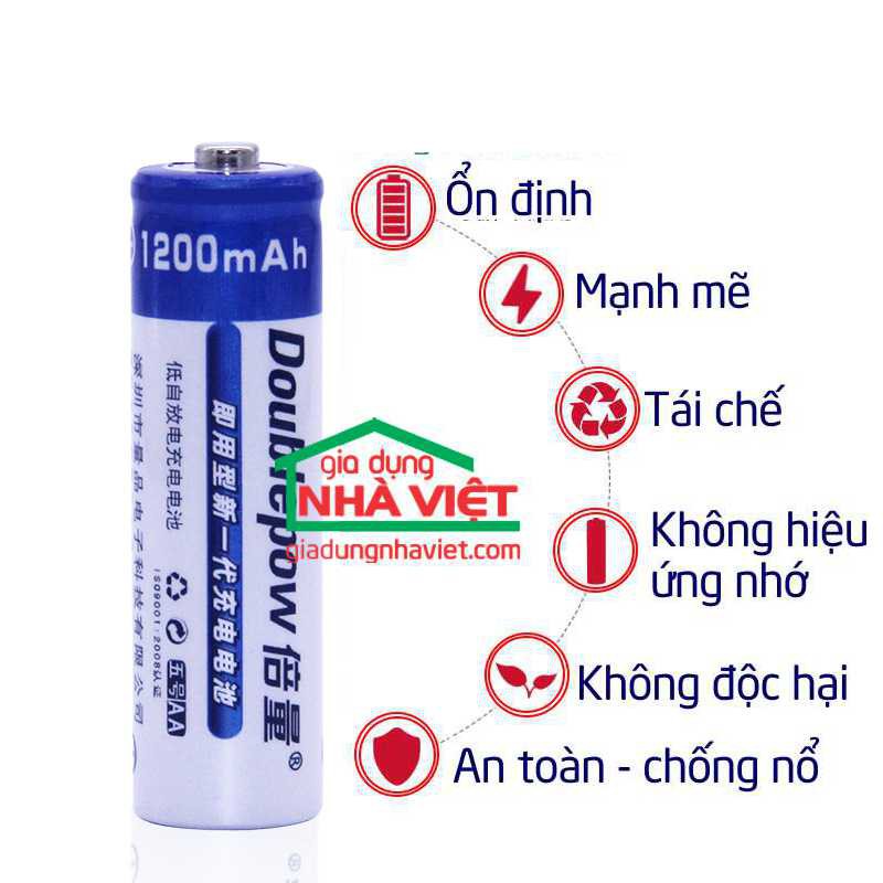 BỘ 4 PIN DOUBLEPOW AA 1200MAH PIN TIỂU SẠC