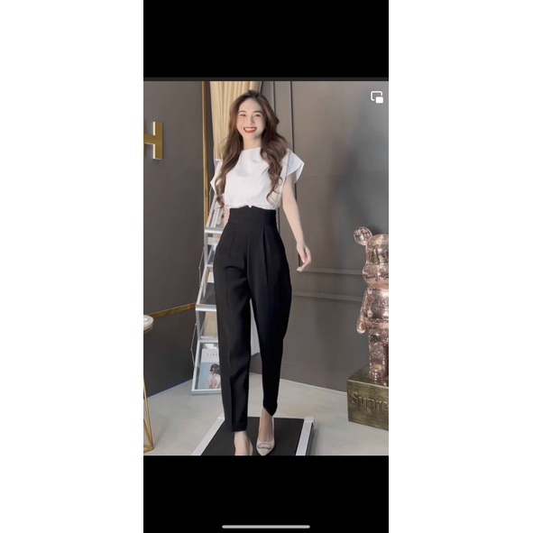 Quần tây nữ cạp bản to ôm eo lên dáng chuẩn quần nữ baggy công sở hai màu đen nâu