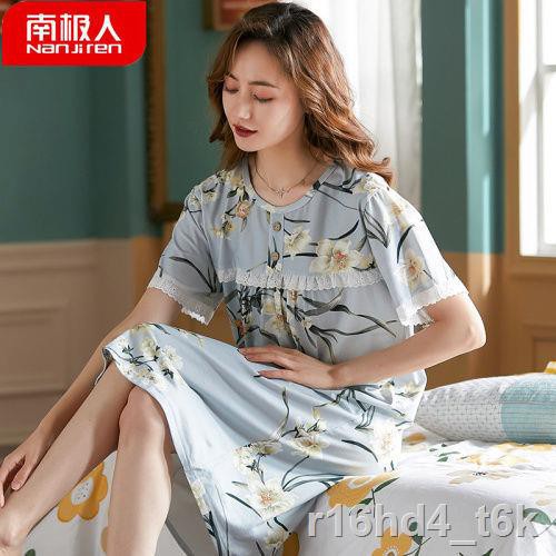 Bông phương thức cao cấp dành cho người trung niên và tuổi mùa hè bộ đồ ngủ 100% cotton lụa pijama nữ ngắn tay plu