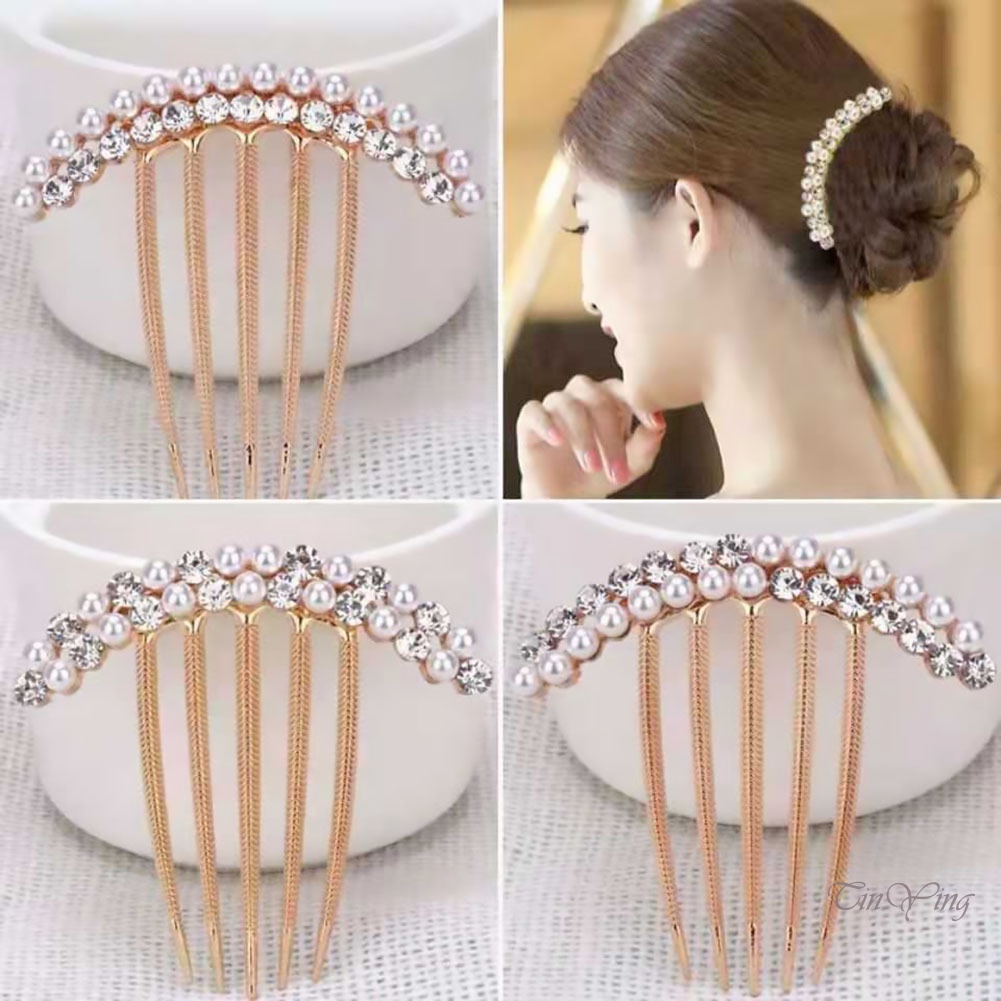 GETNOIVAS 1 Lược Cài Tóc Đính Ngọc Trai Pha Lê Và Kim Cương Giả Dành Cho Nữ