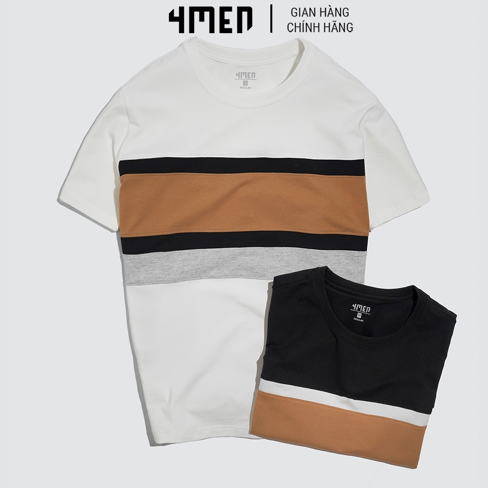 Áo thun nam ngắn tay đẹp 4MEN AT060 cổ tròn, form regular, vải cotton co giãn, phối màu trẻ trung