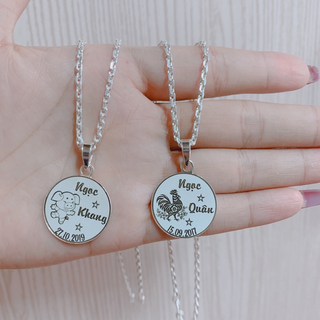 Dây chuyền kèm mặt khắc laze cho bé bạc ta
