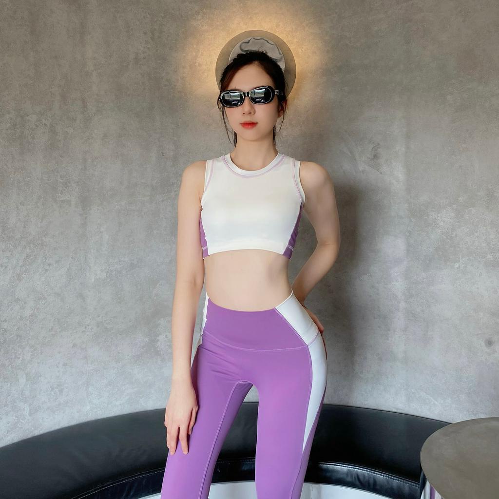 BỘ ĐỒ THỂ THAO NỮ 2 MÀU TẬP GYM GỒM BRA VÀ QUẦN LEGGING DÀI CHẤT VẢI CO GIẢN 4 CHIỀU THOÁNG MÁT THẤM HÚT MỒ HÔI EVASPORT